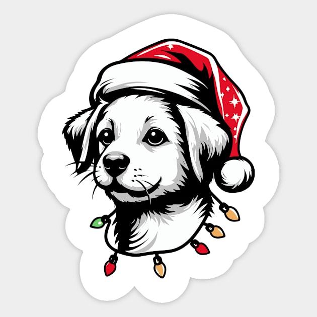 Adorable Dog Christmas Lights Santa Hat Sticker by Francois Ringuette